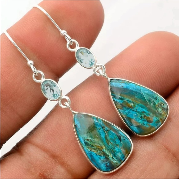 Jewelry - Peruvian blue opal With blue topaz silver earrings
